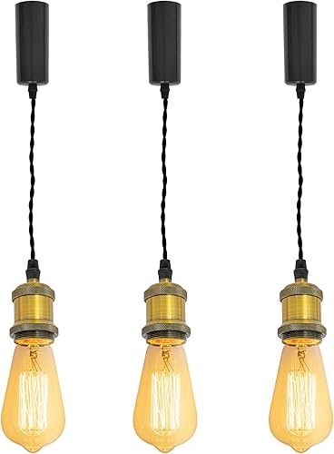 Miniatura 41 de Kiven Colgantes de iluminación de riel tipo H, luces colgantes industriales de pista H con cuerda de tejido negro de 7 pulgadas de longitud, paquete