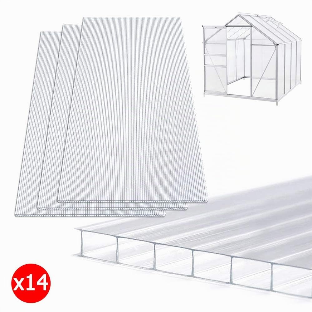 UISERBT 14 planchas alveolares de cámaras Huecas de policarbonato de 4 mm - 10,25 m², Placa de Doble Puente de 60,5 x 121 cm, Resistentes a UV para invernaderos, jardinería, garajes, Transparente