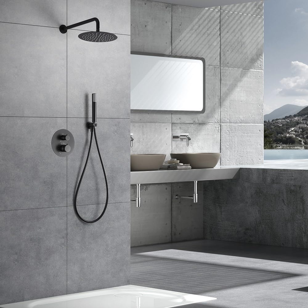IMEX | Conjunto de Ducha Empotrado Termostático Serie Line Black Gun Metal
