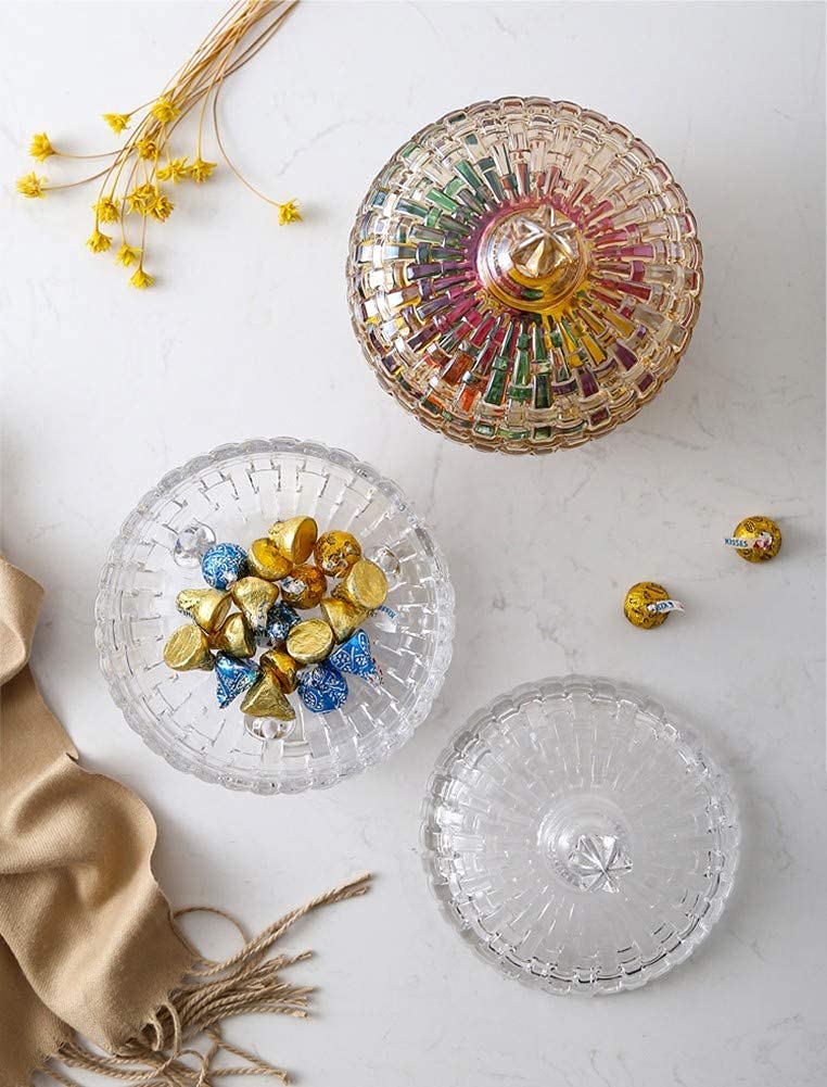 Bonbonglas aus Glas mit Kristallschliffdeckel – dekorative Aufbewahrung für Süßigkeiten, Schokolade, Nüsse, Kekse, Schmuck