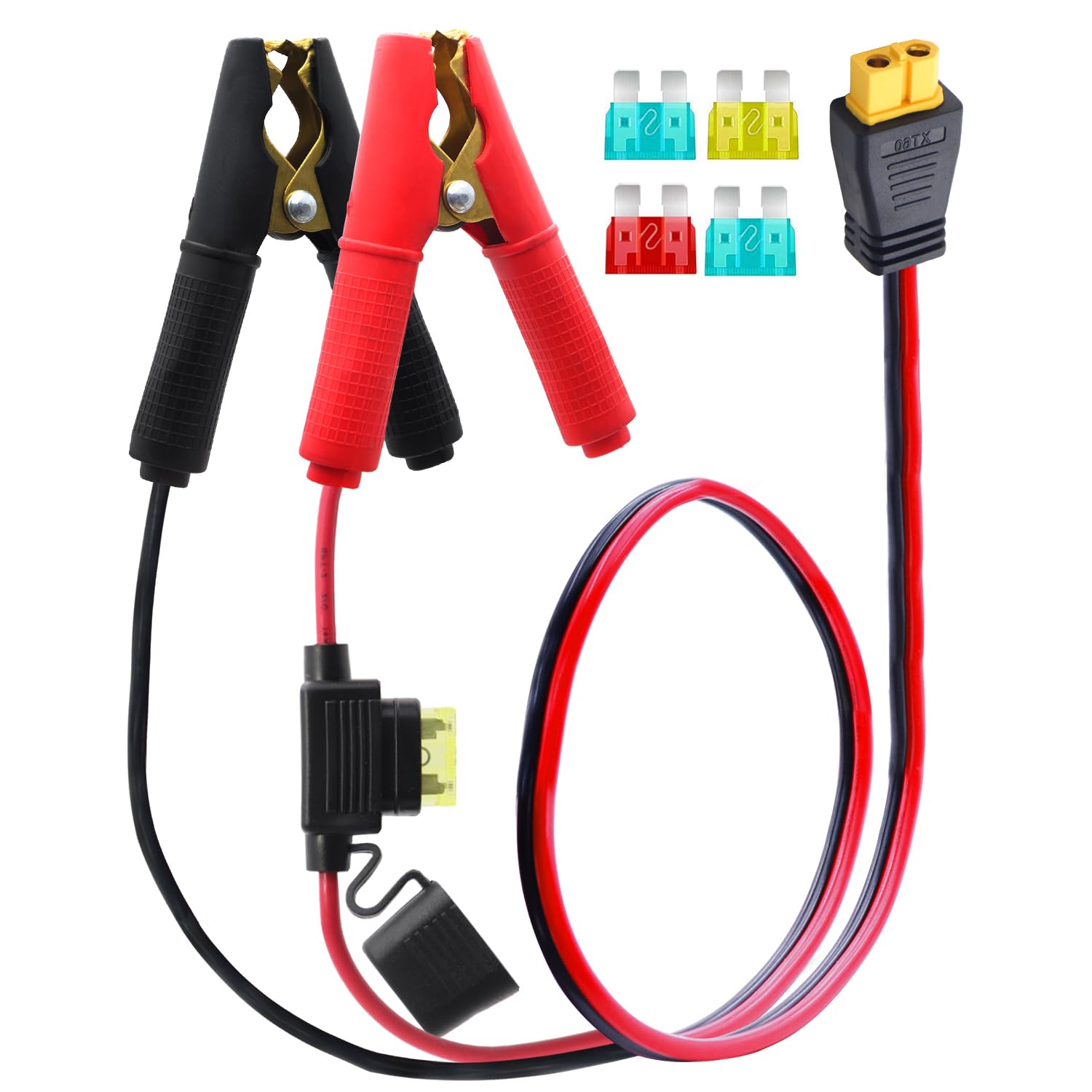 LANMINGLEL Battery Alligator Clip to XT60 Female Connector Cable with 20A Fuse,14AWG 12V-24V Battery Alligator Clips to XT60 Adapter Extension Cable,for Solar Panel,Battery Portable Power (0.5M)
