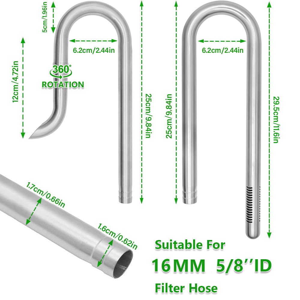 LINLAN Entrada/Salida Lily Pipe Acero Inoxidable 304 con Soporte Mini de Aleación de Aluminio, Salida giratoria 360°, para Manguera Filtro 16mm ID, para Acuarios Sin Marco (16mm)