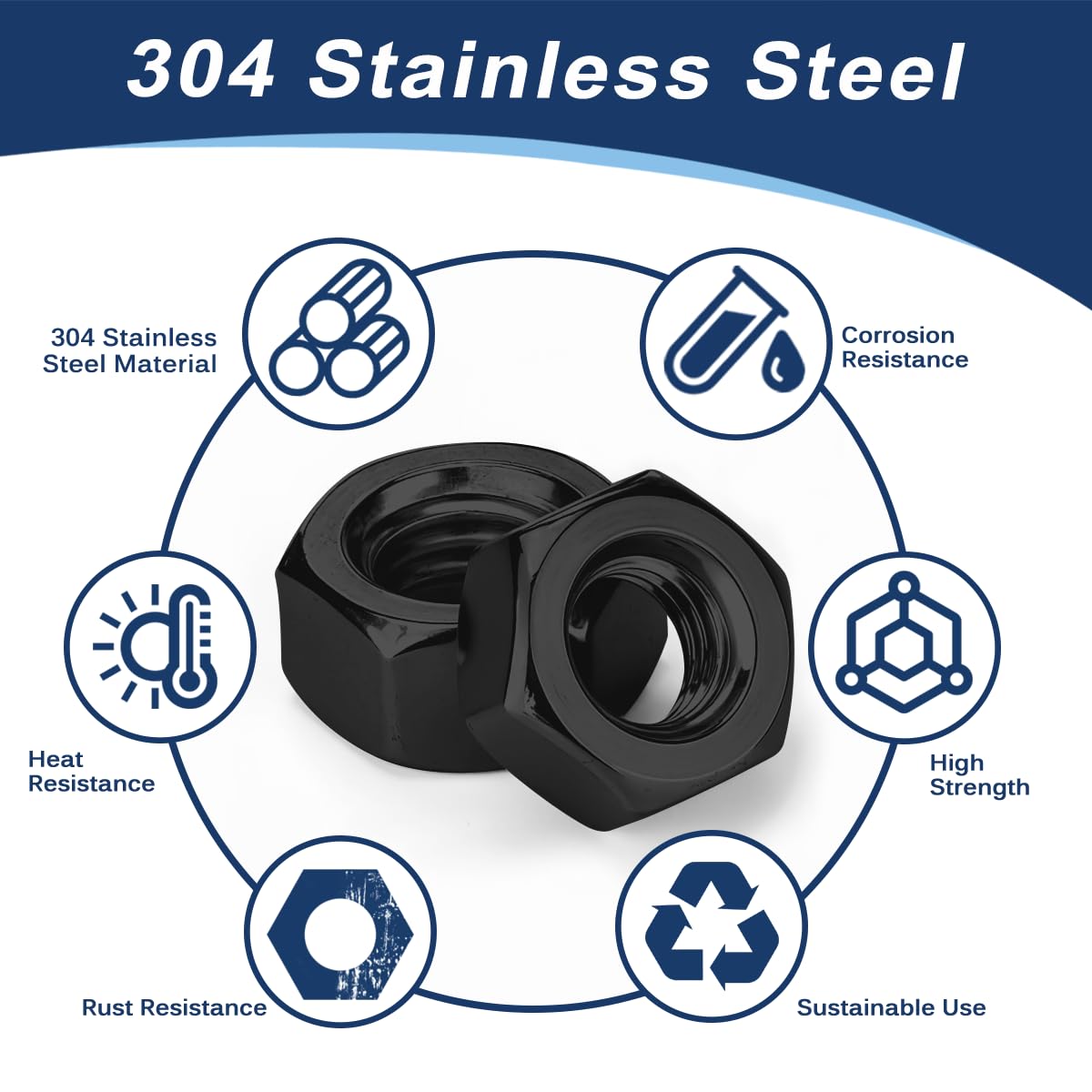 Drenky M8 Nuts 304 Stainless Steel Nut DIN934 Metric Black Hex Nut Fasteners for Bolts & Screws, Standard Thread, 25 Pcs - Image 4