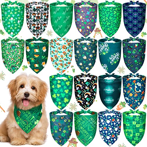 20 Pack St. Patrick's Day Dog Bandana Scarf Accessories Easter Spring Summer Holiday Dog Bandana Pet Triangle Scarf Soft Bib for Small Medium Large Girl Boy Dogs Pet Cat (Shamrock Patterns)
