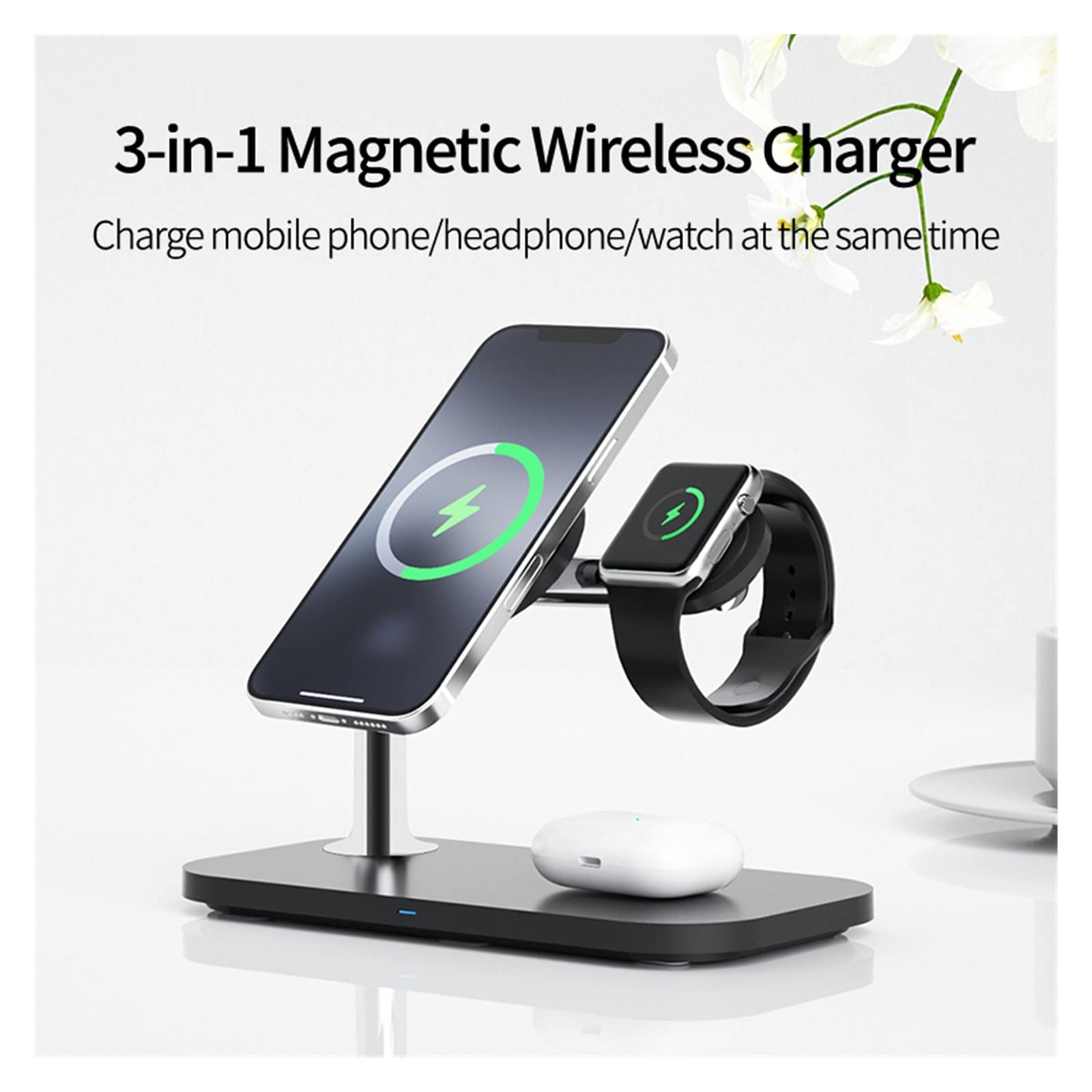 Caricabatterie wireless magnetico 3 in 1 for caricabatterie a induzione for telefono,Compatibilità universale(White)