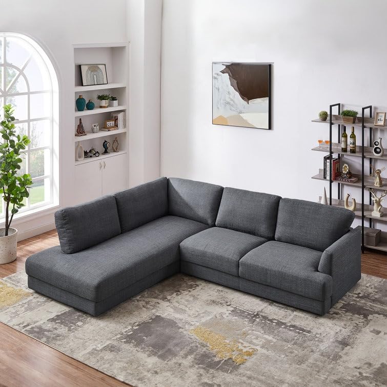 Image of Andraz 5 Seater Fabric L Shaped Sectional Sofa Set for Living Room (Grey)