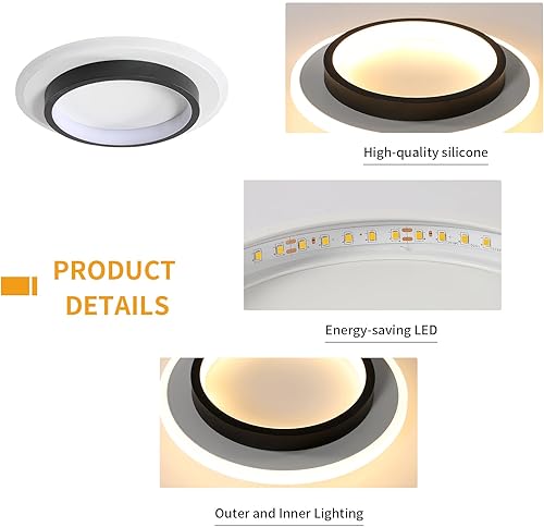 Miniatura 5 de AUA Moderna lámpara LED de techo, 21 W, montaje empotrado redondo para pasillo, 9 pulgadas, 3000 K, cerca de techo, para cocina, pasillo, balcón,