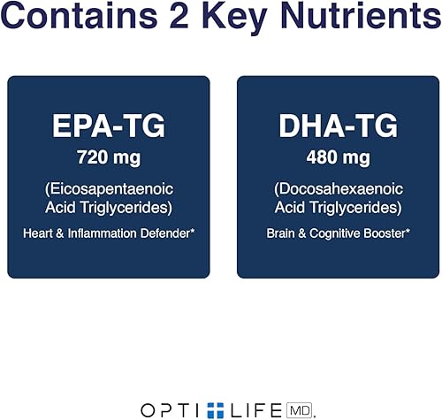 Miniatura 4 de Opti + rTG Omega-3 Suplementos  Suplementos de salud cardíaca, inmune, cerebral y ocular para adultos  Uso diario Omega 3 DHA EPA Cápsulas  120
