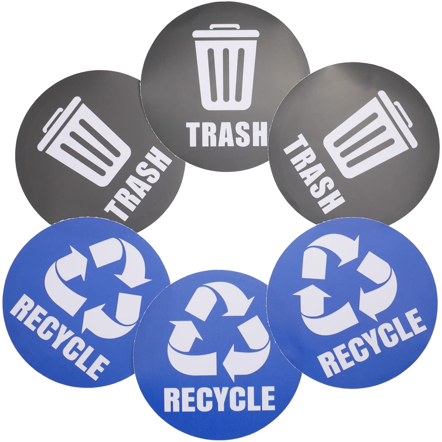 Casoter Diameter 128mm Bins Recycling Stickers - Blue Recycle & Black Trash Self-Adhesive Sticker for Home Office Rubbish Can, 5 Inch Large Mark for Learning Rubbish Classification, 3 Pairs 6 Pieces