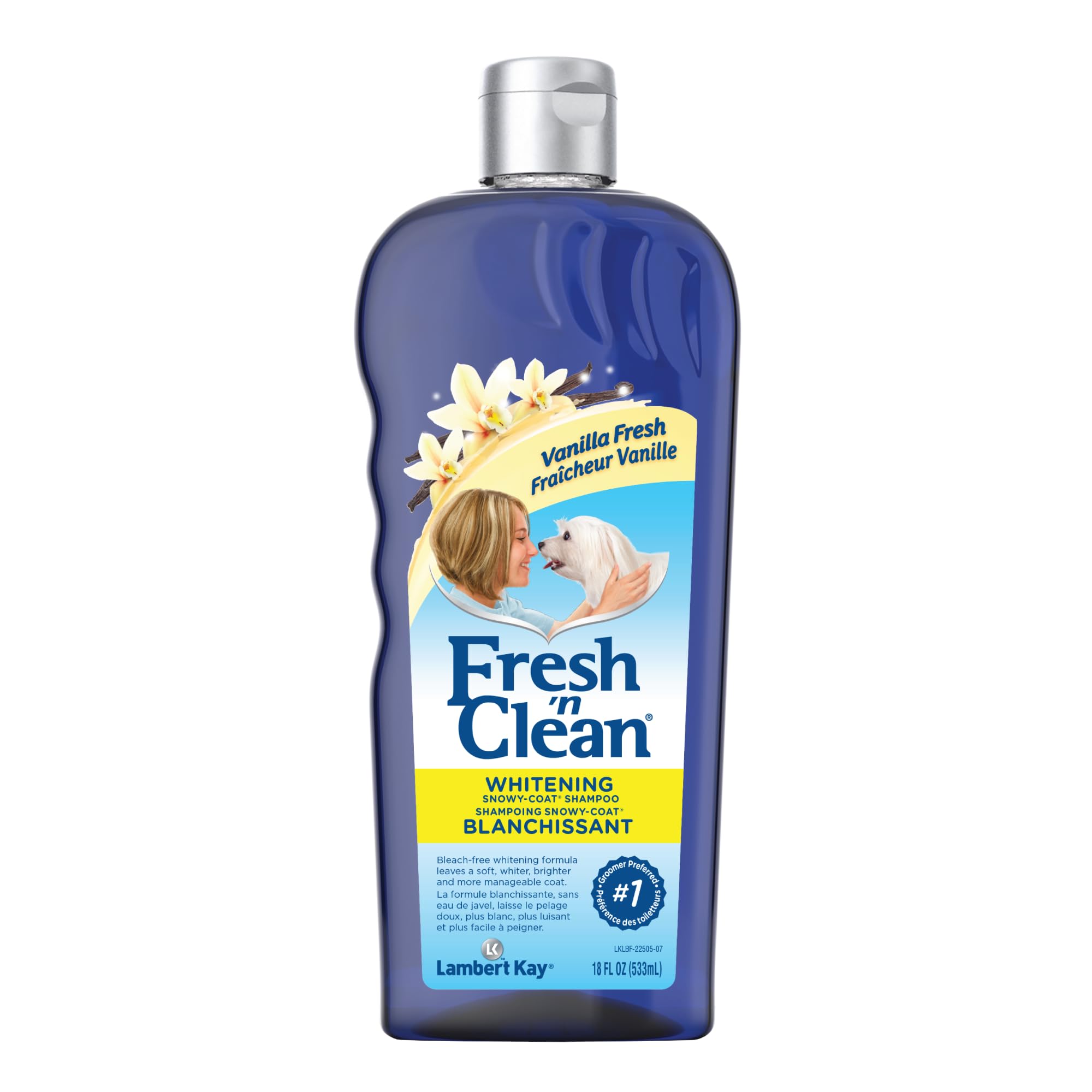 PetAg Fresh ’n Clean Whitening Snowy-Coat Shampoo, Vanilla Scent - 18 oz - Bleach-Free Formula to Correct Yellow Discoloration - Strengthens &