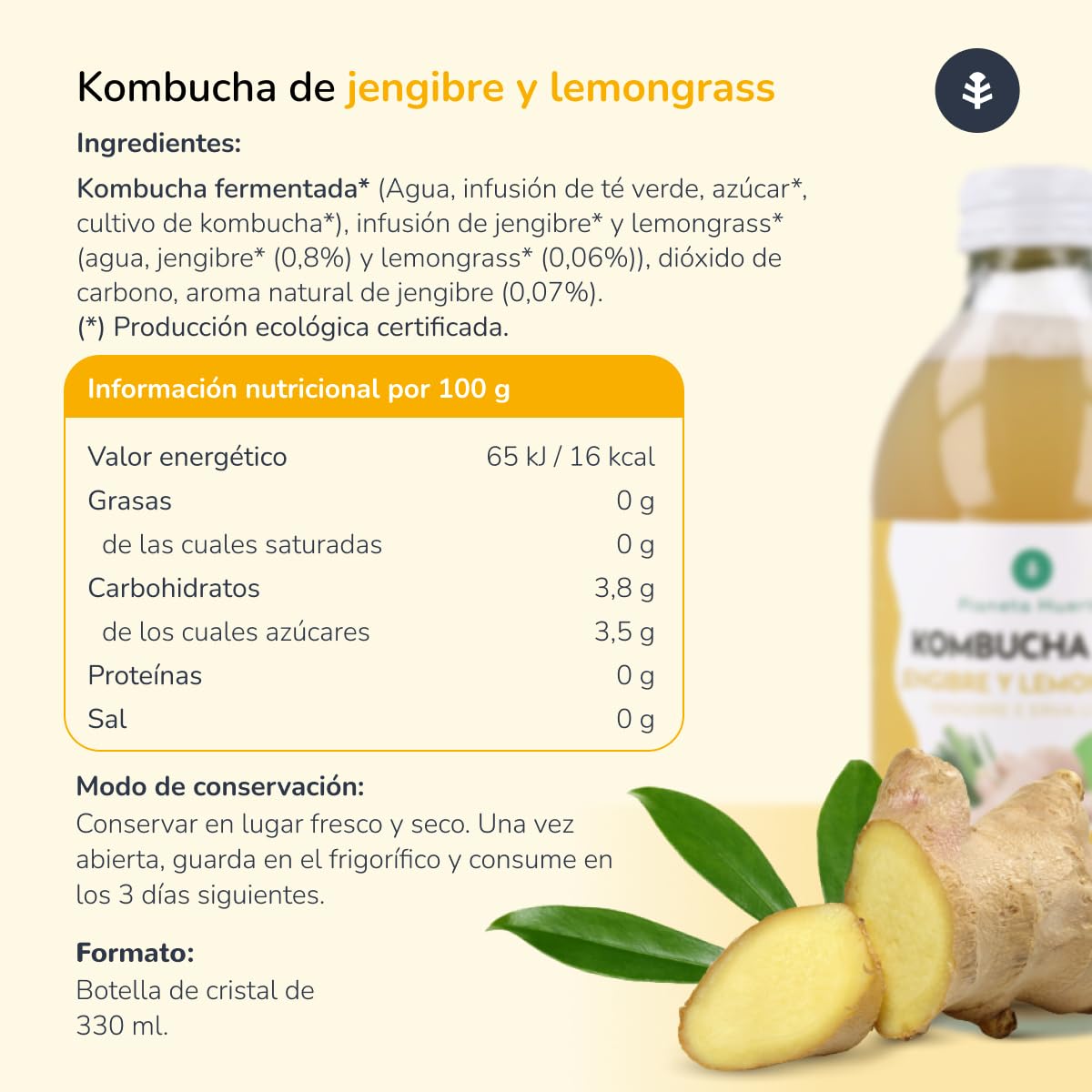 Pack 6x Kombucha ECO Jengibre y Lemongrass 330 ml