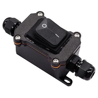 IP67 Waterproof Inline Cord Switch 16A/250V 20A/125V AC DPST 4Pin 2 Position DC 12V On Off Outdoor Toggle Switch with Black Rocker Button,Two-Side Entry & Exit Line