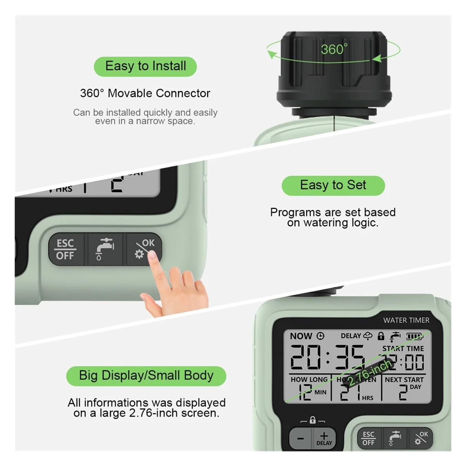 HCT-322 Programmatore digitale for irrigazione da giardino Irrigazione automatica | Timer digitale per l'irrigazione del giardino con controllo automatico dell'irrigazione. (HCT-322-UN)