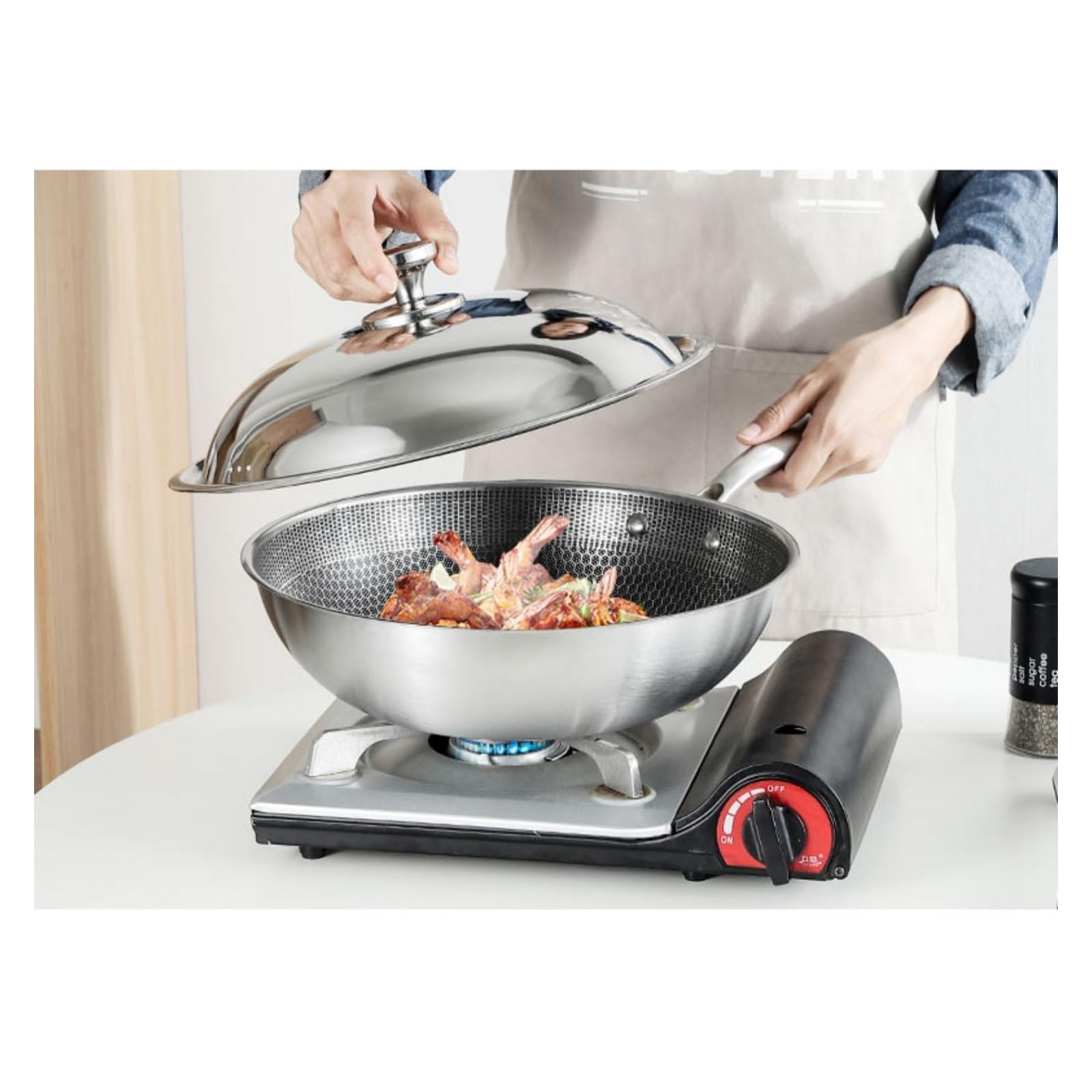 Tapa Universal De Acero Inoxidable Grueso con Mango Ergonómico, Accesorios para Wok, Cubiertas para Sartenes, Tapas para Wok, Accesorios para Wok, Tapas De Repuesto para(Un color-40cm)