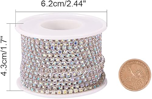 Miniatura 9 de Mega Pet Cadenas de latón con diamantes de imitación de 10 yardas de 0.138 in, cadena de copa de garra de cristal transparente para coser flecos,