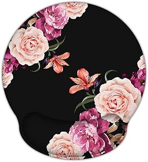 iLeadon Mouse Pad Wrist Support, Ergonomic Mouse Pad with Wrist Rest, Non-Slip Rubber Base Memory Foam Mousepad for Home Office Computer, Laptop, Easy Typing & Pain Relief, Adorable Peony Flower