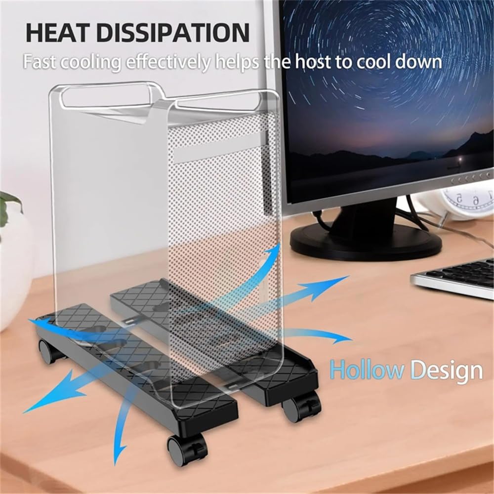 support de tour d'ordinateur Support de tour PC au sol sous le bureau, support processeur mobile avec roulette verrouillable, chariot boîtier à largeur réglable(Blanc)