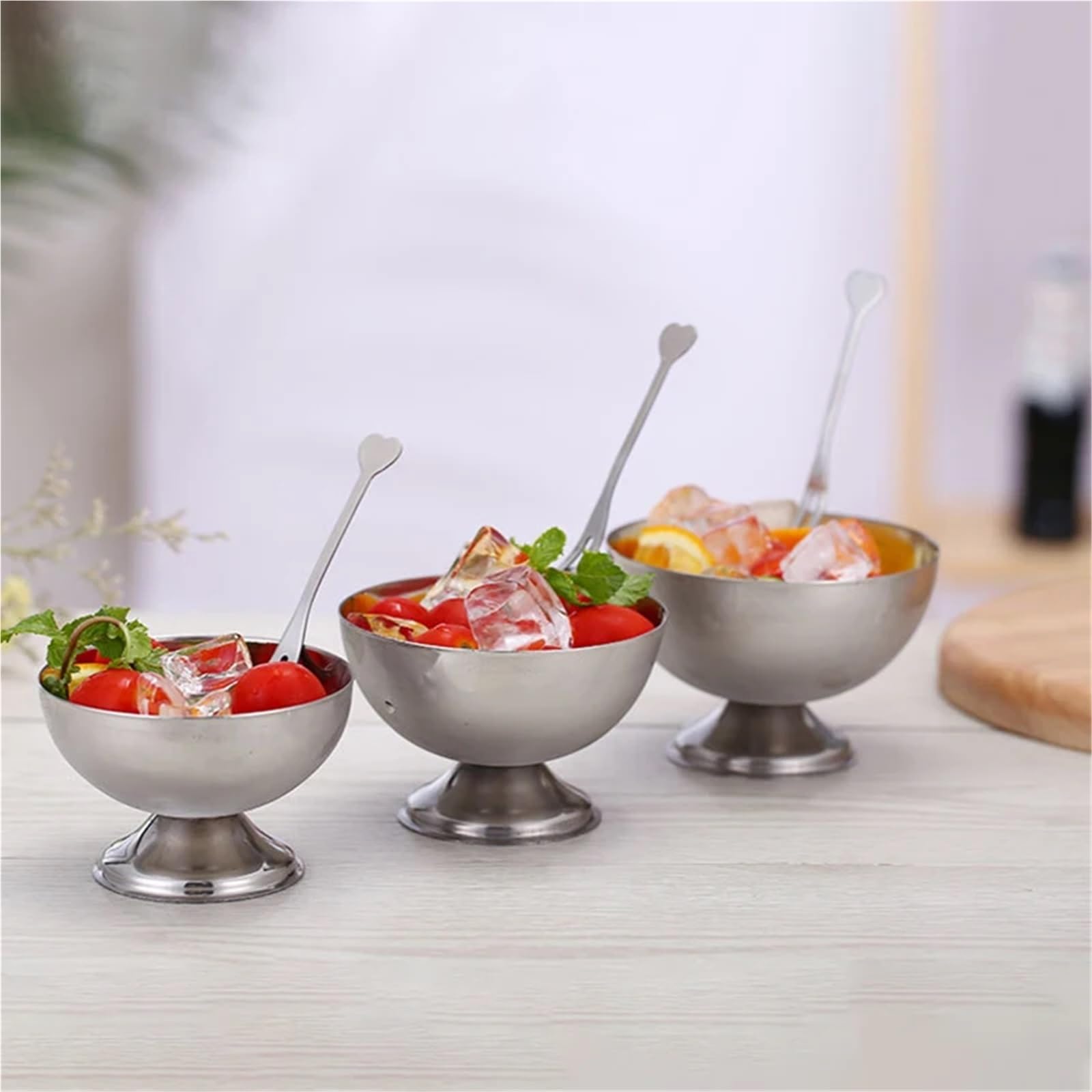 Coppe Gelato 3 Pezzi in Acciaio Inossidabile Tazza di Gelato insalatiera Dessert Piatto di Frutta Piatto di Snack Tazza di Vino Cucina di casa Bar stoviglie Forniture for Feste per Dessert(S)