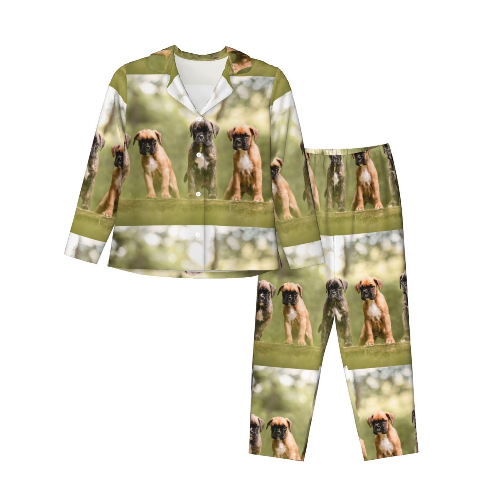 Fukker Women's As Shown Pyjamas Set Nightgown Sleepwear Pajamas Loungewear Sets,Boxer Dogs Puppies Pets Family Dogs,,M