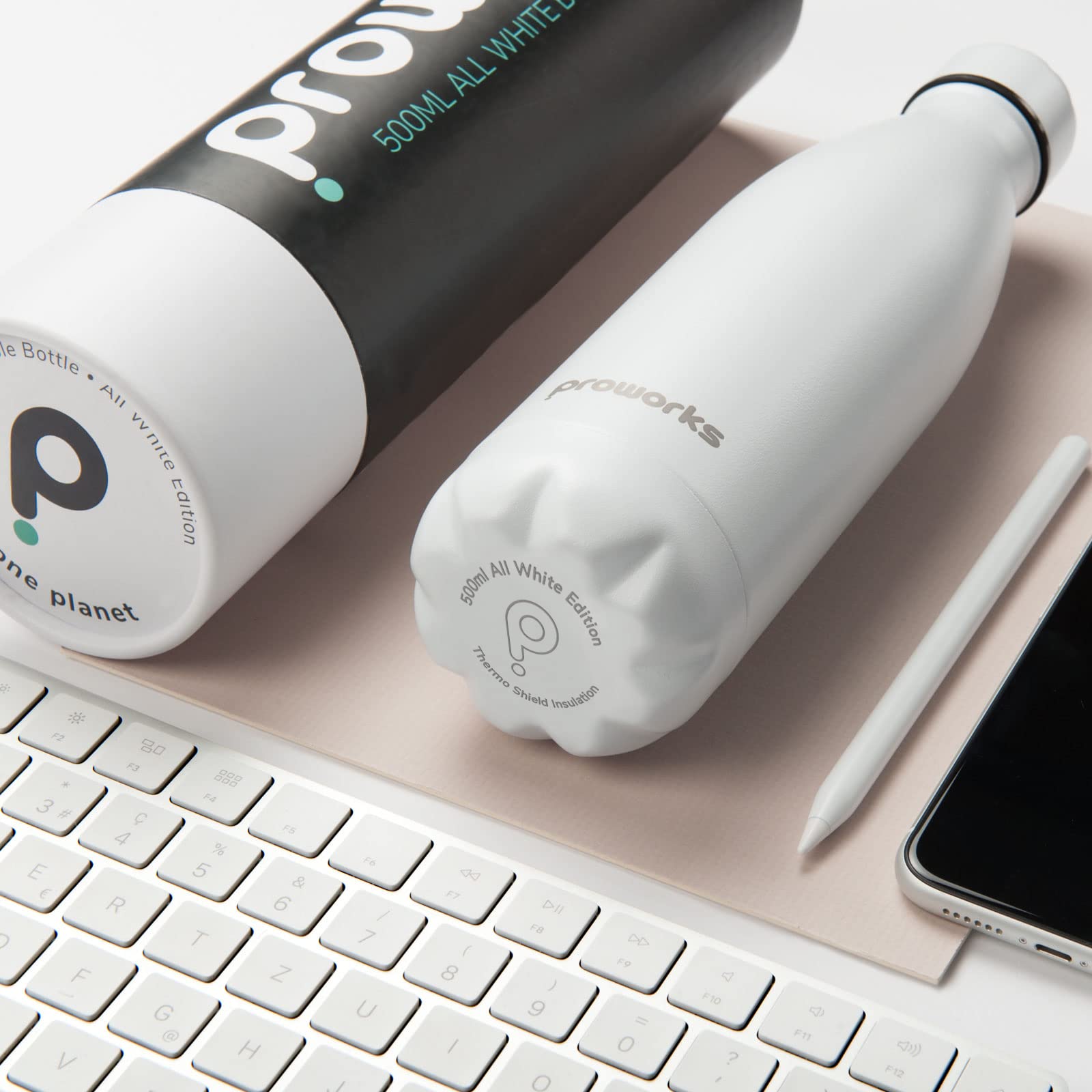 Proworks Performance Stainless Steel Sports Water Bottle, All White, 500 ml - Image 4