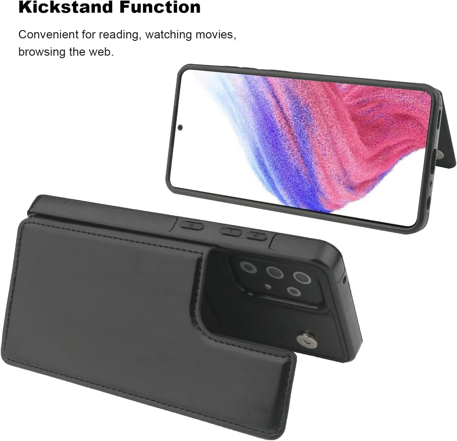 ONETOP Compatible with Samsung Galaxy A52 Wallet Case with Card Holder, PU Leather Kickstand Card Slots Case, Double Magnetic Clasp and Durable Shockproof Cover 5G 6.5 Inch(Black)
