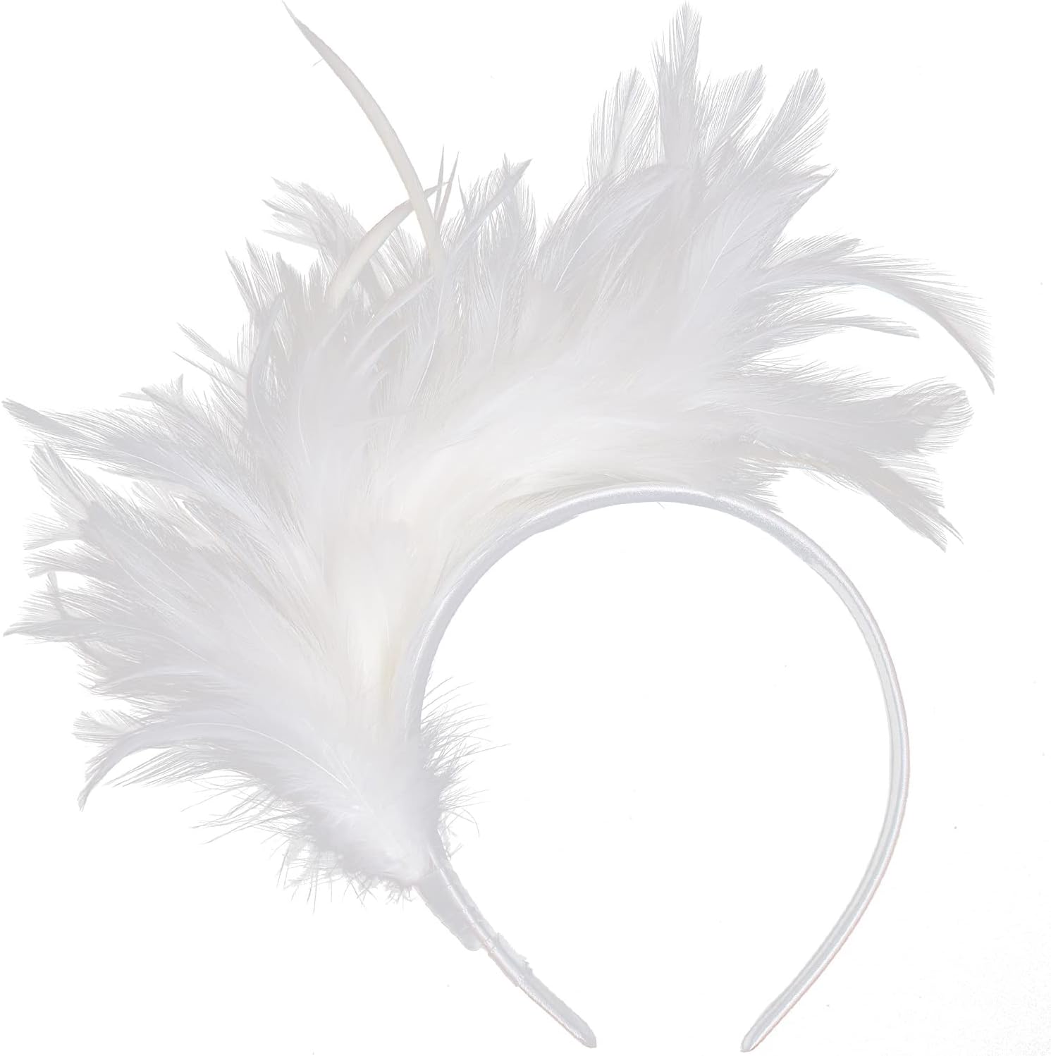 Feathers Headband Masquerade Headpiece for Women Halloween Christmas Party Favor Floral Fascinator Crown (Feather-white, One size)