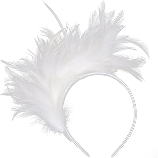 Feathers Headband Masquerade Headpiece for Women Halloween Christmas Party Favor Floral Fascinator Crown (Feather-white, One size)
