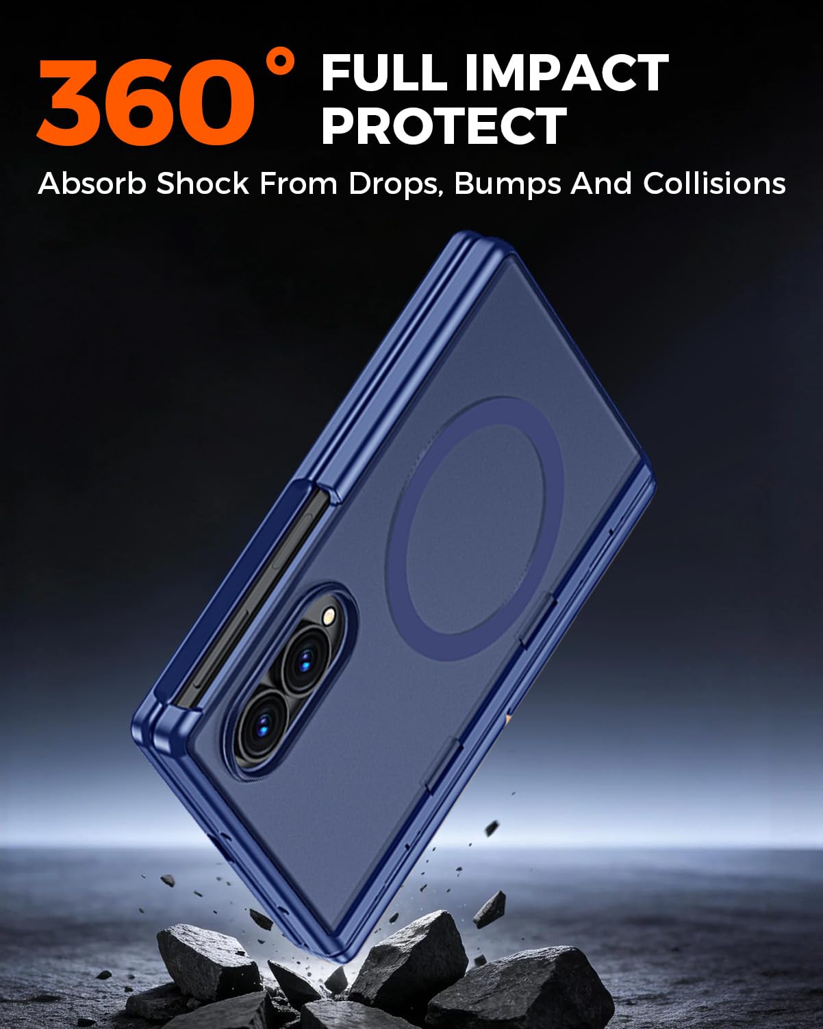 NINKI Funda para Samsung Galaxy Z Fold 8 con soporte, [protección de bisagras y protector de pantalla de vidrio privado] Resistente a los golpes, funda magnética con soporte para Fold 8, azul