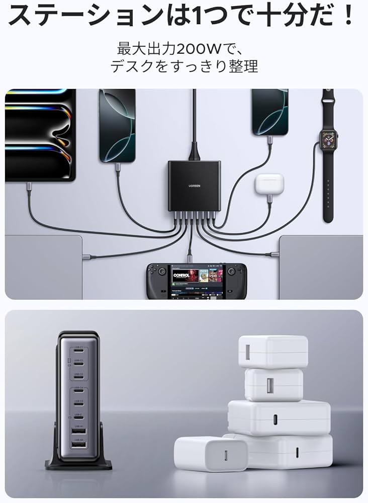 UGREEN 200W 充電器 8ポート Amazon | UGREEN 200W 充電器 8ポート Type-C 卓上 急速 単
