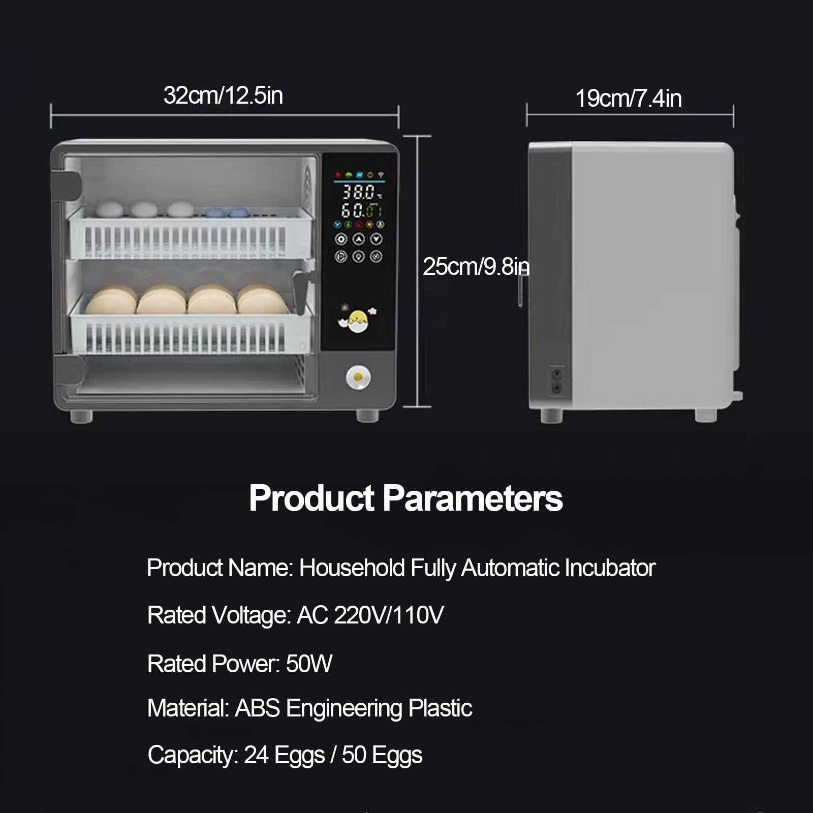 Incubadora de Huevos Automática, Eclosionadora Digital con Control de Temperatura y Humedad, para Gallina, Pato, Codorniz y Paloma(50 Eggs)