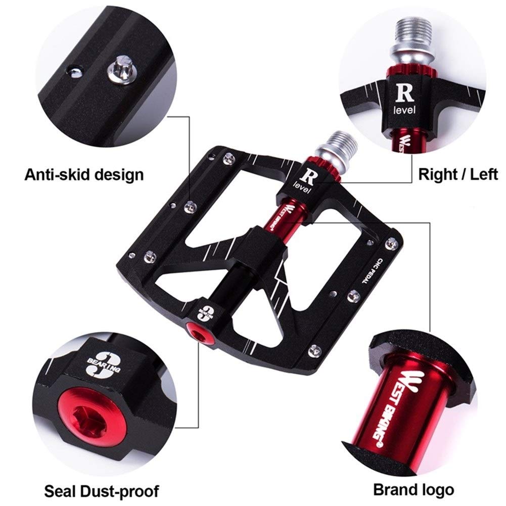 Pedali per Bicicletta con 3 Cuscinetti, Ultraleggeri, Antiscivolo, per Bici da Strada e MTB, con Cuscinetti sigillati (Colore: Nero)