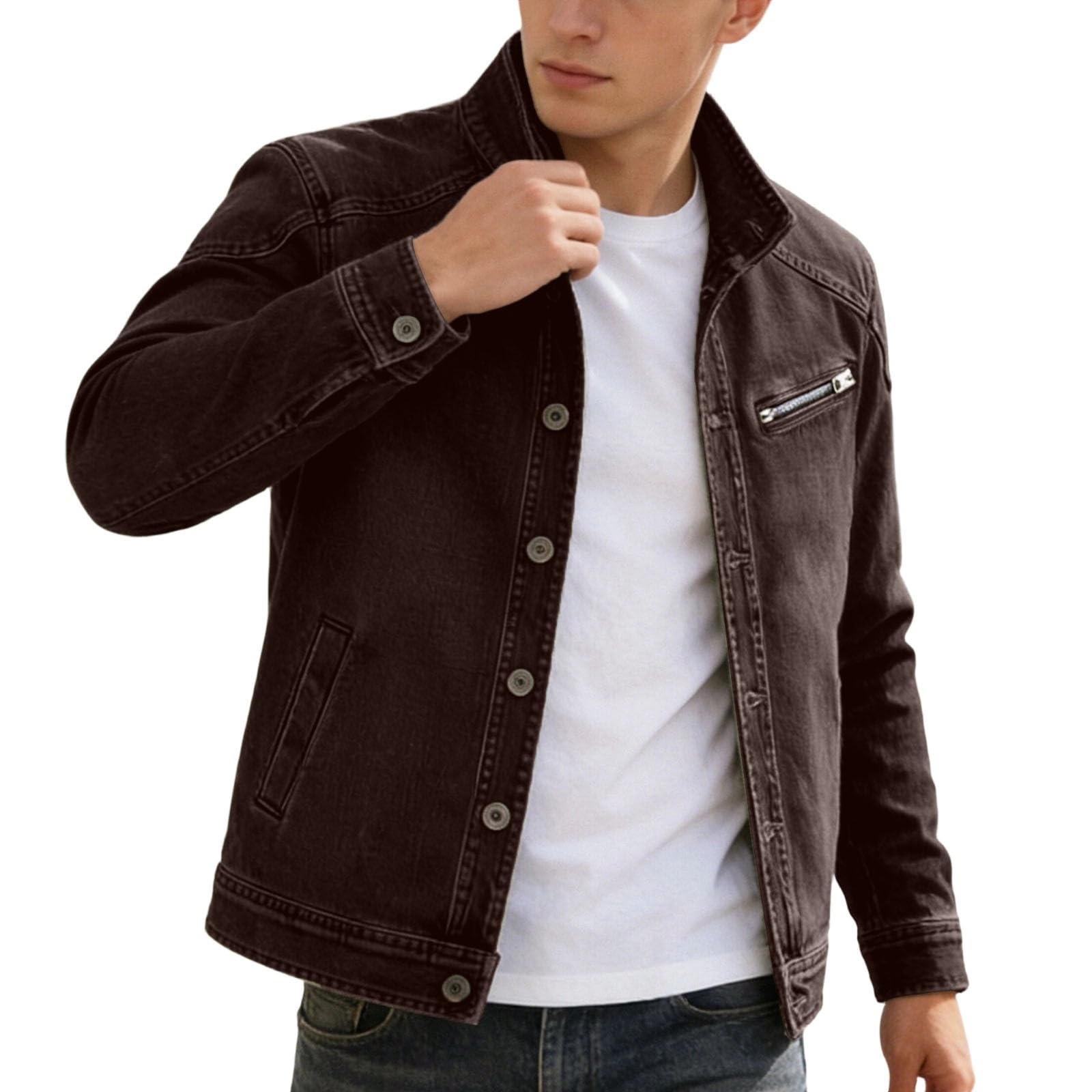 Generisch Chaqueta vaquera para hombre, chaqueta de entretiempo, chaqueta de primavera y otoño, chaqueta clásica vaquera, chaqueta cargo, ropa de calle, chaqueta de hombre, chaqueta de camisa vintage