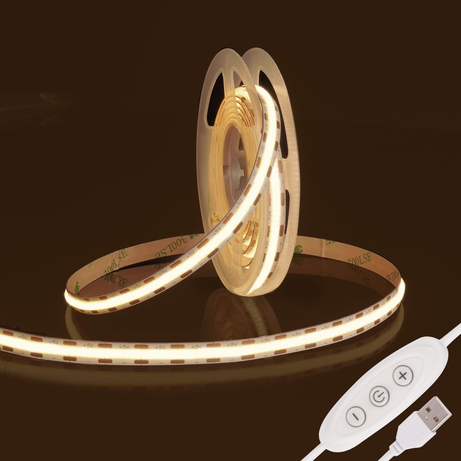 Fosingut USB COB LED Strip Light 2m,5V 960 LEDs TV Backlight 4000K Natural White,CRI90+ Dimmable Flexible Under Cabinet Kitchen Lights,8mm COB LED Tape Lights for Mirror,Wardrobe,Bedroom,Home DIY