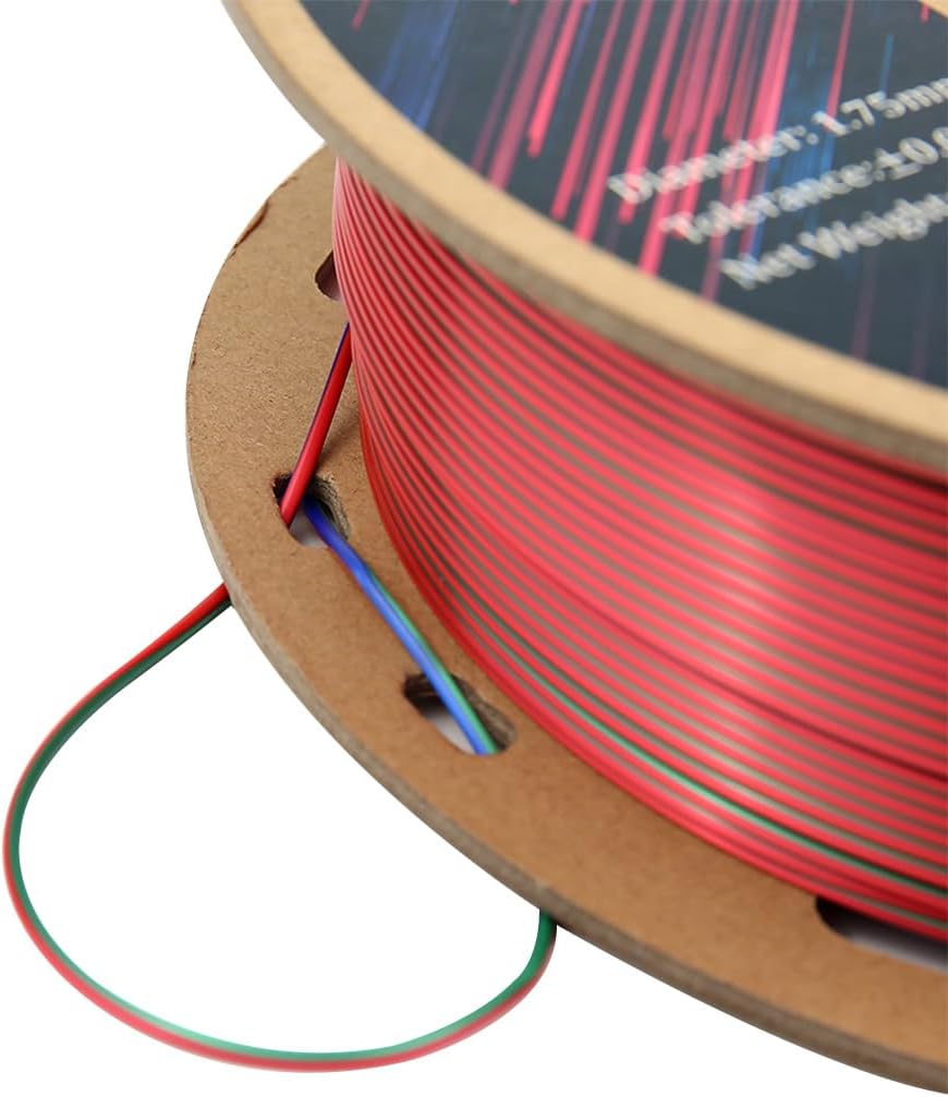 3D Printer Filament|3-in-1 Multicolor Filament|PLA 3D Printing Filament 1.75mm|Dimensional Accuracy +/- 0.02mm|3D Printing Supplies,Deep Red Green Blue,PLA 1KG(2.2LB)