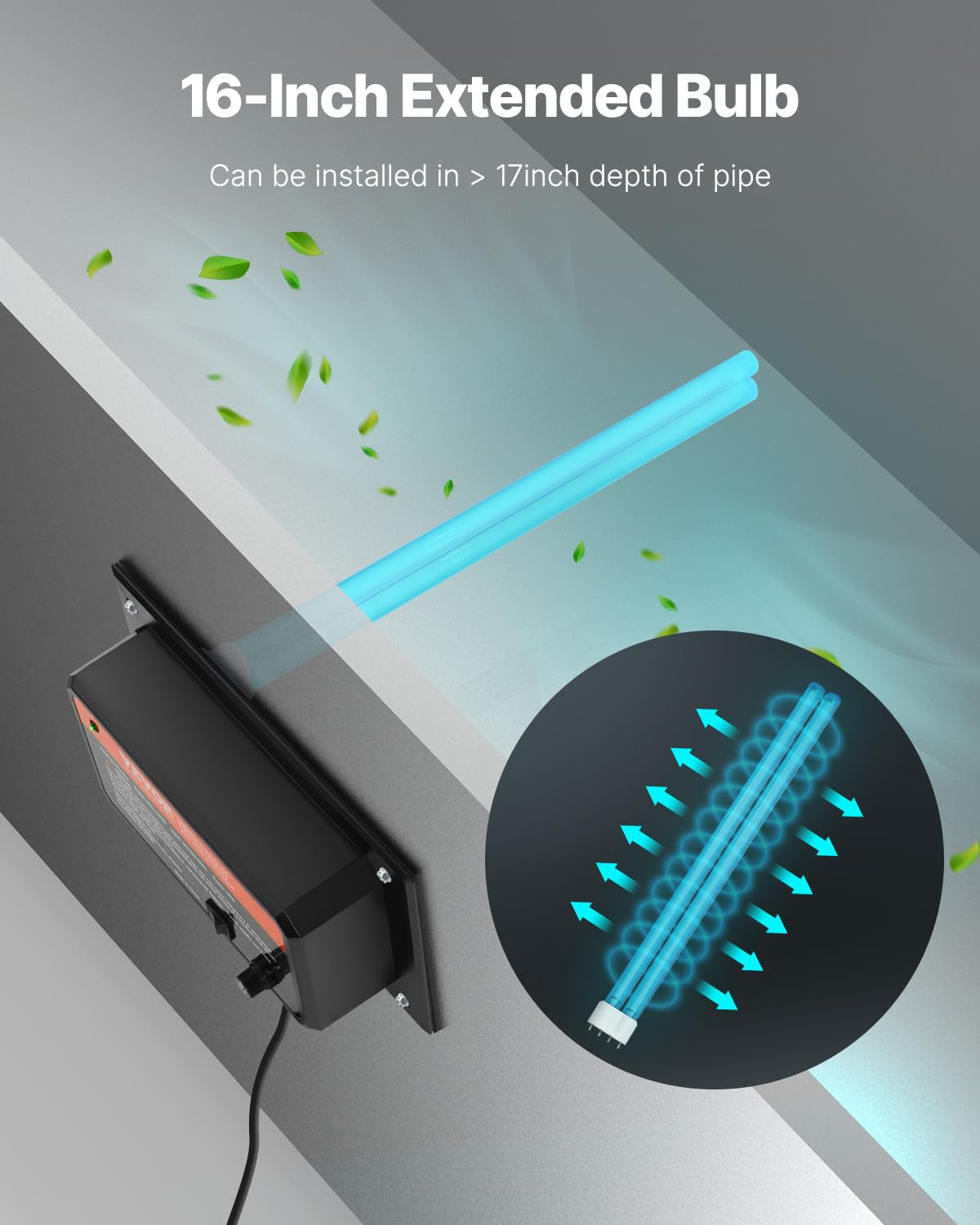 VEVOR Oczyszczacz powietrza do kanału HVAC do domu, 36 W, przewód klimatyzacyjny, długość fali 254 nm, światło UV UVC, z żarówką UV 411 mm, mocne oczyszczanie, do klimatyzatora