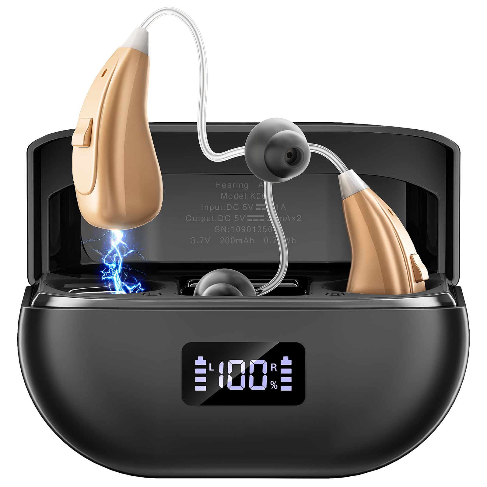 OTC Hearing Aids for Seniors with Noise Cancelling, 100 Hours Battery Life | For people with mild to moderate hearing loss, 5-level volume control and rechargeable, ergonomic comfort fit and easy to use