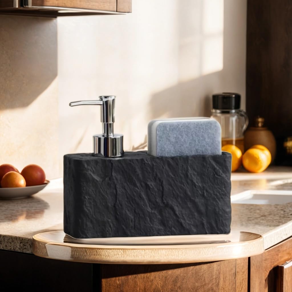 Premium ResinStone Kitchen/Bath Soap Dispenser, Elegant Hand Wash, Washing Up Liquid, Dish Soap and Sponge Caddy - Image 4