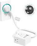 NUTICT 360° Rotating Flat Plug Power Bar, 3FT Short Extension Cord | 3 AC Outlets and 4 USB Ports, Cruise Travel Essentials, Wall Mount, Power Strip for Home Office Dorm, White