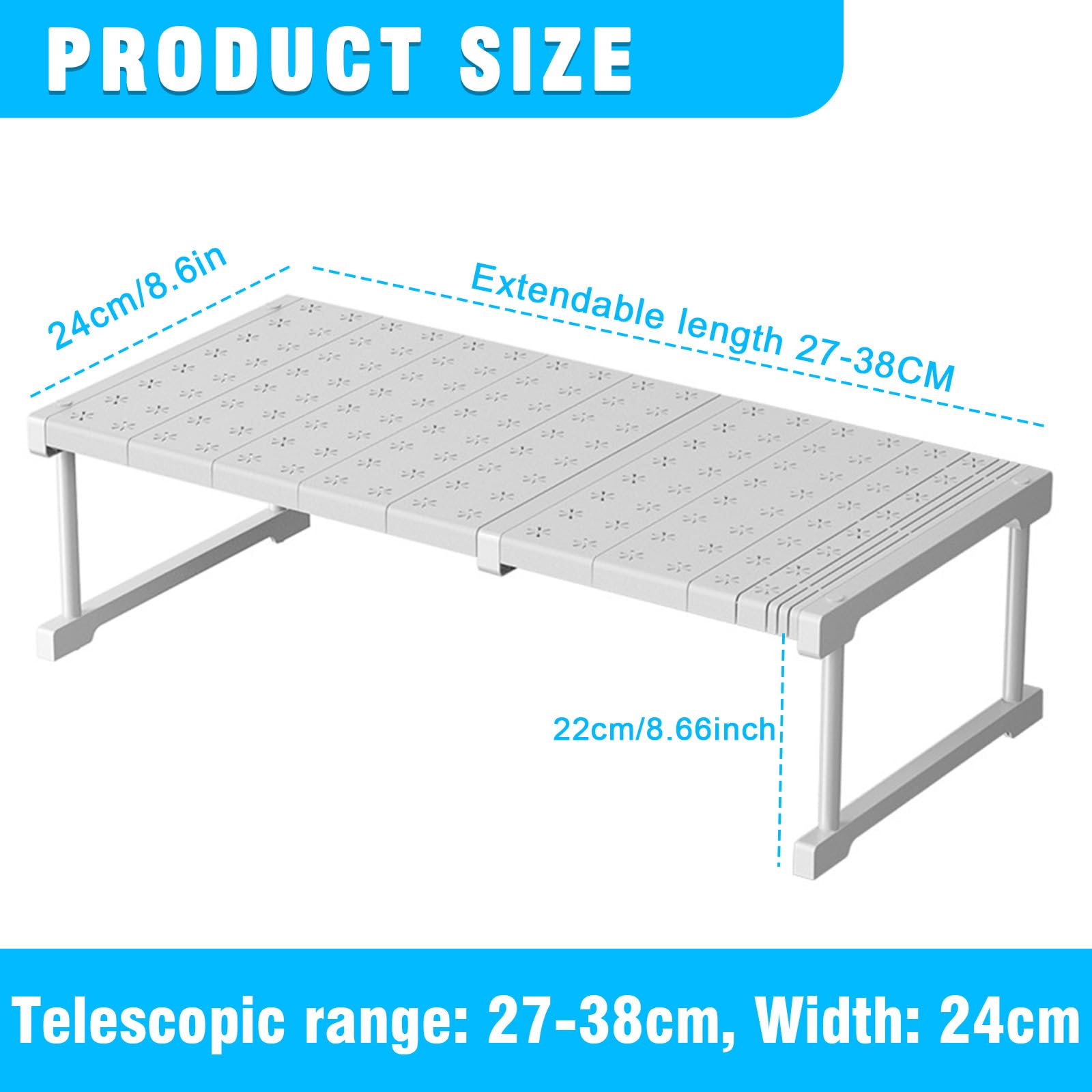 Mensole Regolabili per Armadio,Mensole Espandibili, Larghezza 24 cm, Lunghezza Regolabile 27-38cm,Senza Unghie per Armadio, Cucina, Bagno