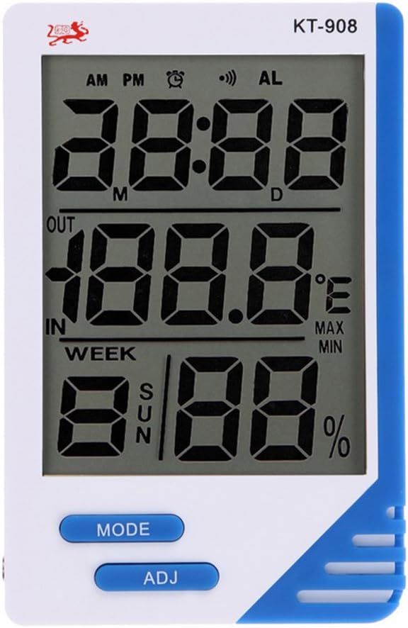 KT908 3 in 1 LCD Temperature Humidity Tester Gauge Portable Indoor Outdoor Digital Thermometer Hygrometer Clock Meter with Probe