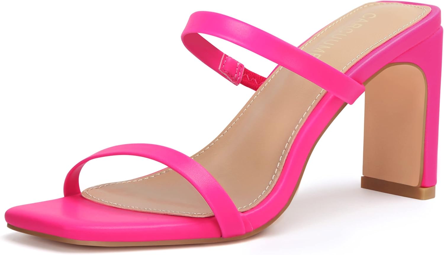 Carcuume Women Square Toe Two Strap Open Toe Block Heels Sandals