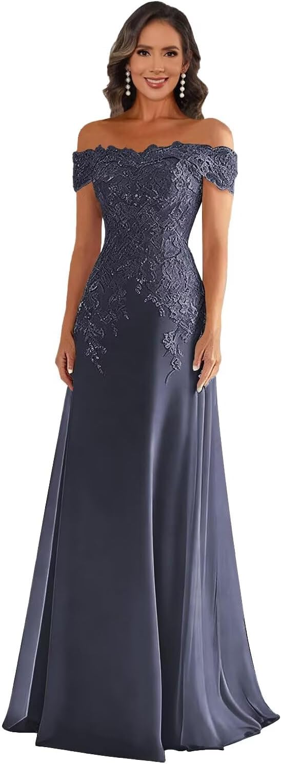 Chiffon Lace Applique Mother of The Bride Dresses for Wedding Off Shoulder Prom Dress Mermaid Long Formal Evening Gowns