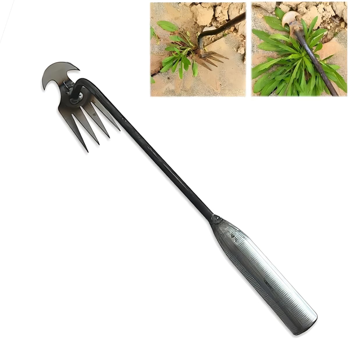 2023 New Weeding Artifact Uprooting Weeding Tool, Major Upgrade Garden Weed Pulling Tool, Manganese Steel Forged Weed Puller 4 Teeth Dual Purpose Weeder with Handle for Garden Yard Farm (Small-Short)