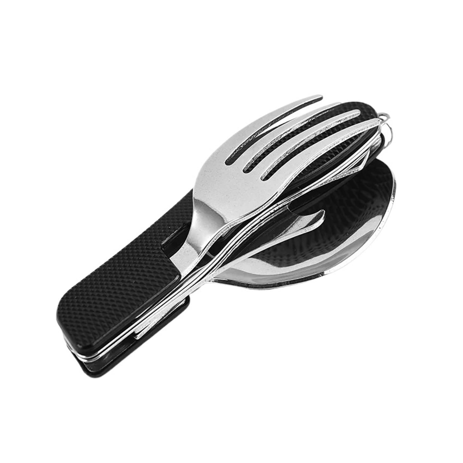Wzptlkibad Black Foldable 4 In 1 Outdoor Cutlery, Fork Spoon Opener