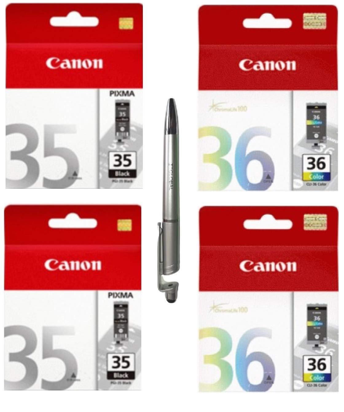Canon PGI 35 Twin & CLI 36 Twin Ink Cartridge Pixma iP100 iP110 with ITGLOBAL 3in1 Multi-Function Mobile Phone Stand, Stylus Pen, Anti-Metal Texture Rotating Ballpoint Pen (B081F5XBYP) Amazon Price History, Amazon Price Tracker