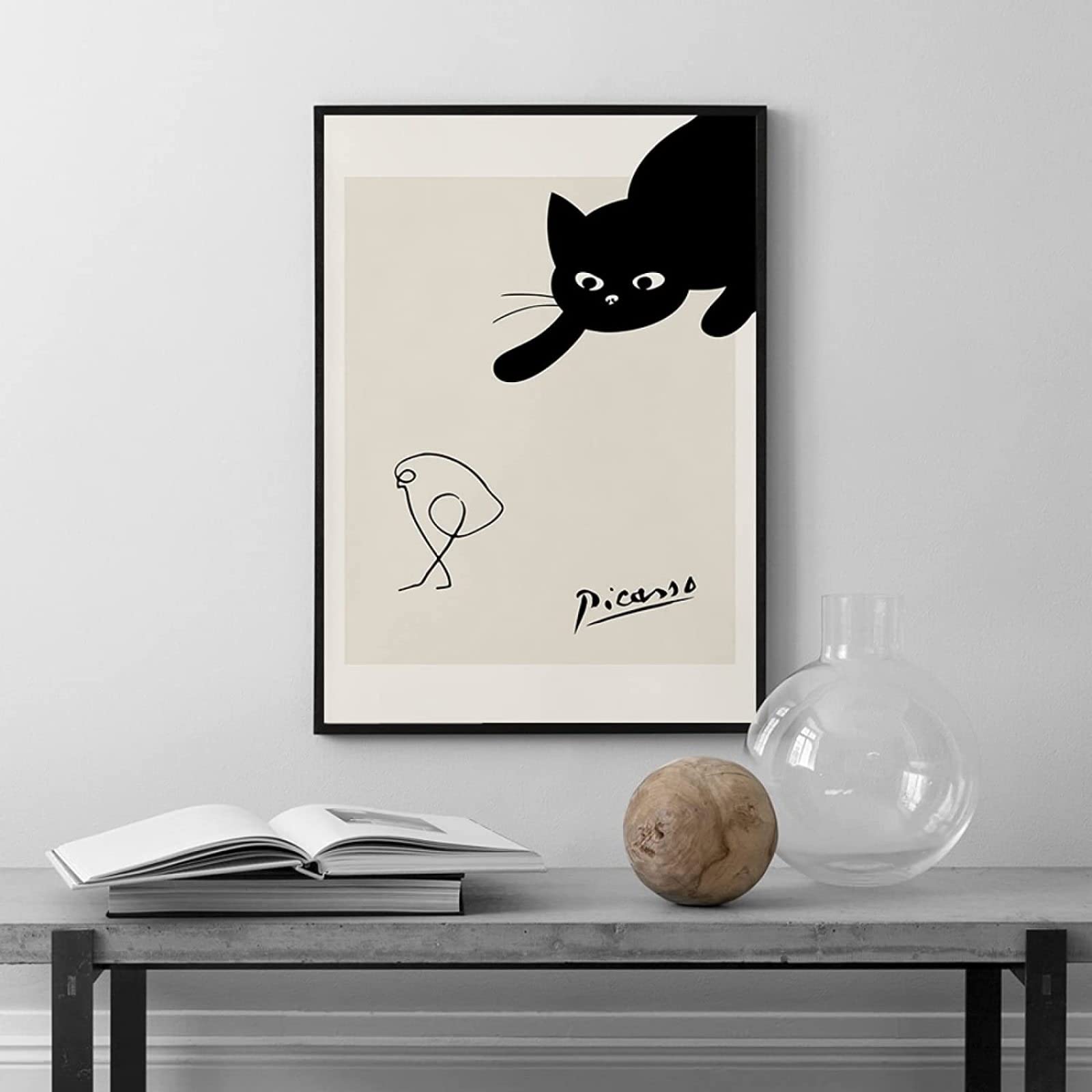 Amazon.co.jp: パブロ・ピカソポスター黒猫と鳥のラインキャンバス絵画