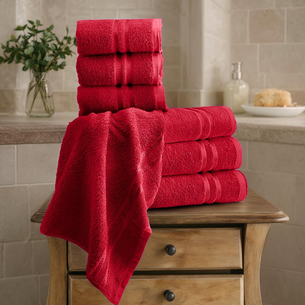 Welspun 100% Cotton Quick Dry Bath Towel - Red -2