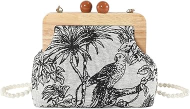 CORIOS Borsetta da Sera Donna Clutch in Ricami Floreali Pochette Piccolo con Perline di Legno Borsa Sposa Elegante Borsa a Spalla Gorgeous Borsa a Tracolla Nero