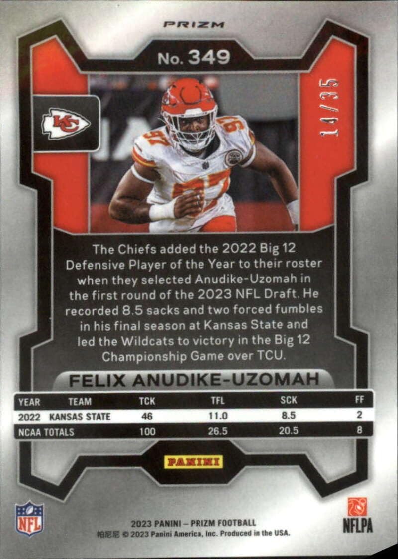2023 Panini Prizm Prizm Red Shimmer Football #349 Felix Anudike-Uzomah RC Rookie S35 Kansas City Chiefs
