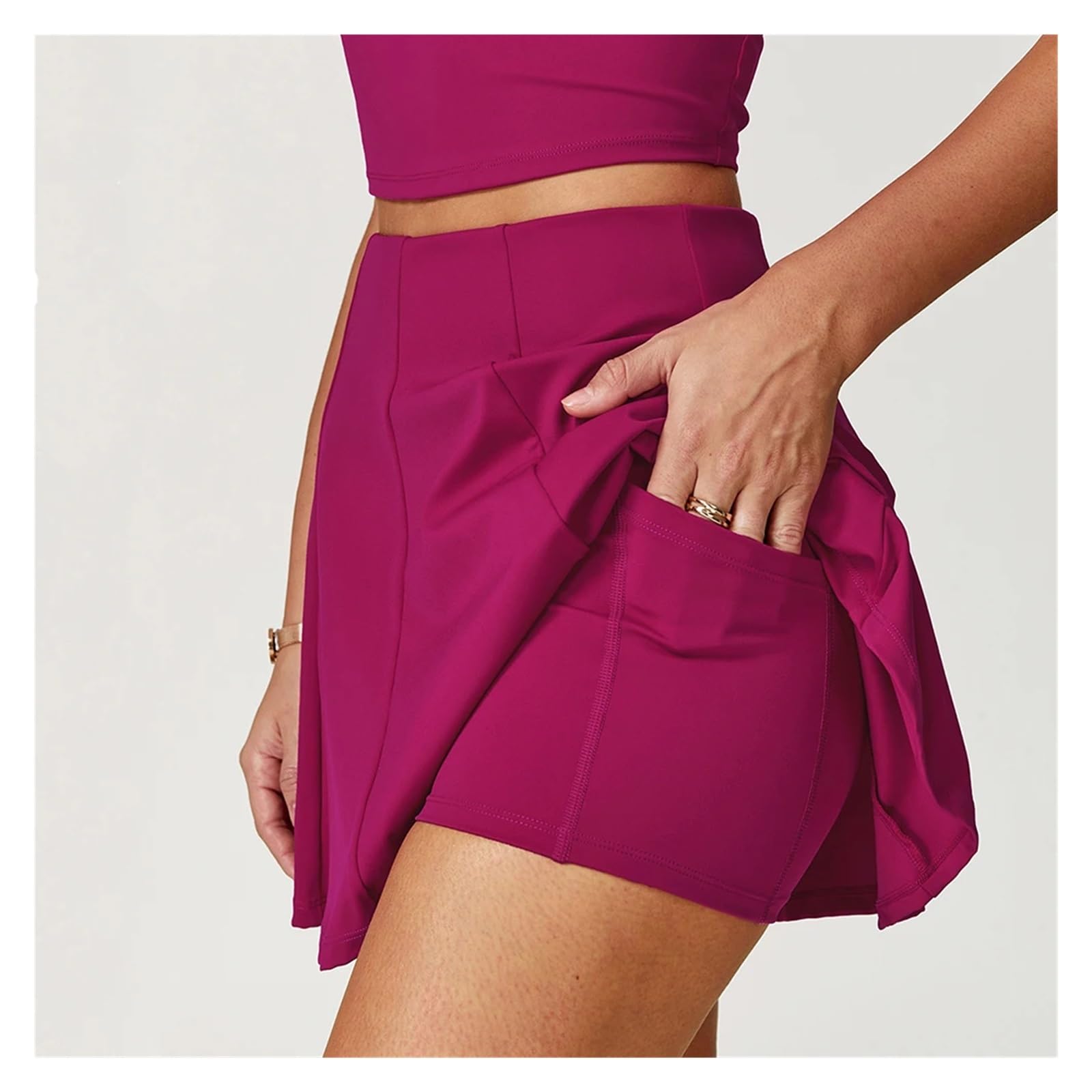 Tennisrock Damen Damen Tennis-Minirock mit hoher Taille, Tennis, Yoga, Golf, Sportgürtel, Sicherheitshose, Tasche, bequemer und atmungsaktiver Sportrock